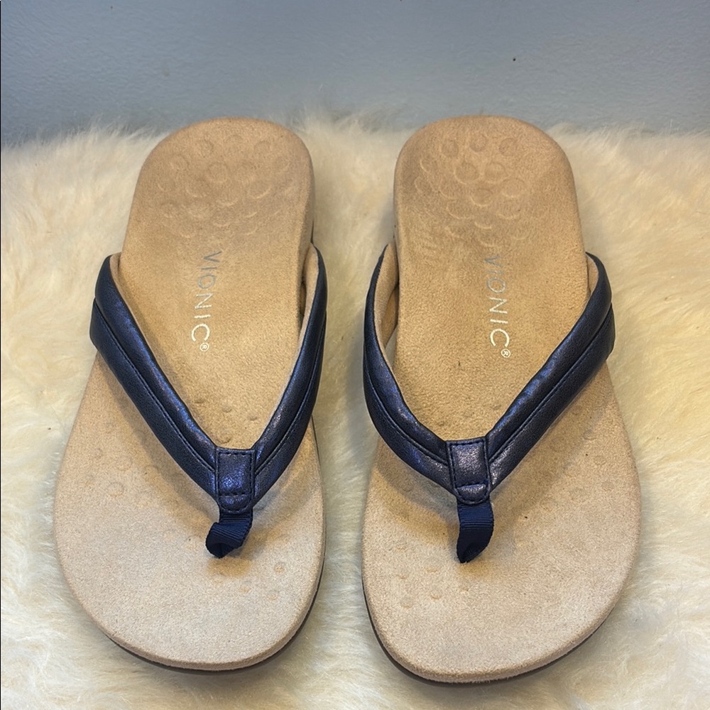 New! Vionic Raya Purple/Blue Tan Sandals with Ergonomic Design size 8.5 Wide - Picture 3 of 7